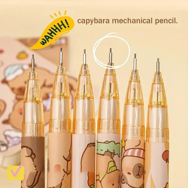104667ed0f3a4c88bb7d5c69ef5aa959-goods.webp 6pcs Capybara Mechanical Pencils with Built-In Erasers