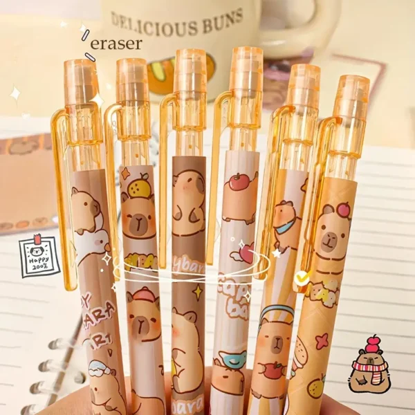 5993cf1f2aeb425097cf84522940bb74-goods.webp 6pcs Capybara Mechanical Pencils with Built-In Erasers